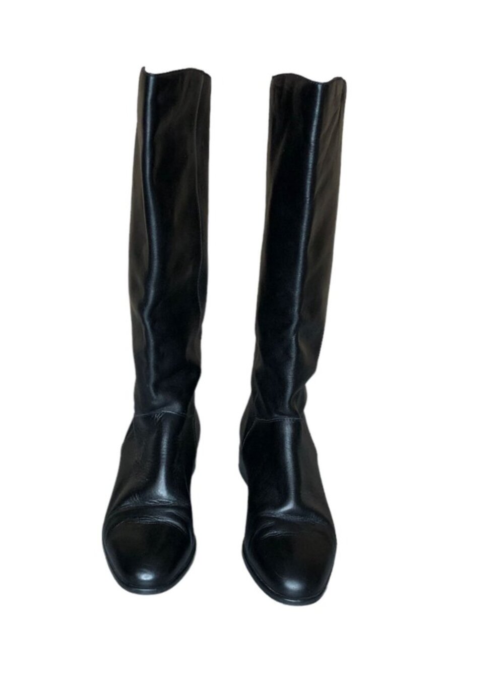 Leather Boots Black Womens 7M J C Penny Pull On Almond Toe Block Heel Mid Calf - Picture 10 of 11
